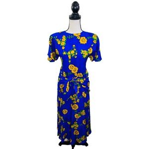 Vintage Floral Peplum Dress Womens 10 Med Handmade Vibrant Twee Rockabilly Chic
